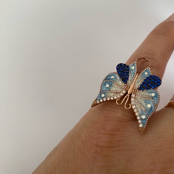 Jewelry - 925 Silver ring blue butterfly sapphire cz rose gold plated